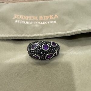 Judith Ripka Sterling black spinel and amethyst ring